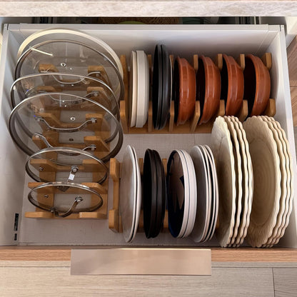 Kitchen Cabinet Organizer - Sturdy Bamboo Pot and Pan Organizer for Inside Cabinet - Multiuse Lid Organizer - Durable & Minimalist Kitchen Cabinet Organizer