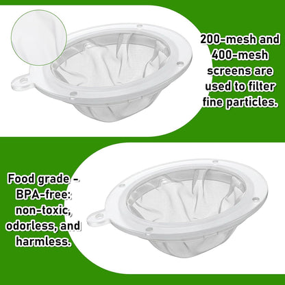 Ultra Fine Mesh Strainer, 2 Pcs 200 + 400 Mesh Nylon Fine Strainer for Liquids Brine Shrimp Net Plastic Colander Meshes Strainers for Juicing Cooking Oil Juice Nut Milk Cheese Wine Coffee Whey Grease
