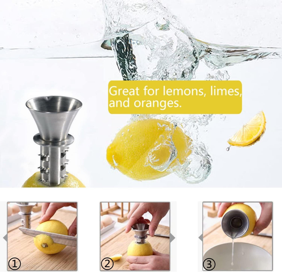 Stainless Steel Manual Lemon Juicer, Reamer 18/8 Stainless Steel, Hand Citrus Juicer and Lemon Pourer