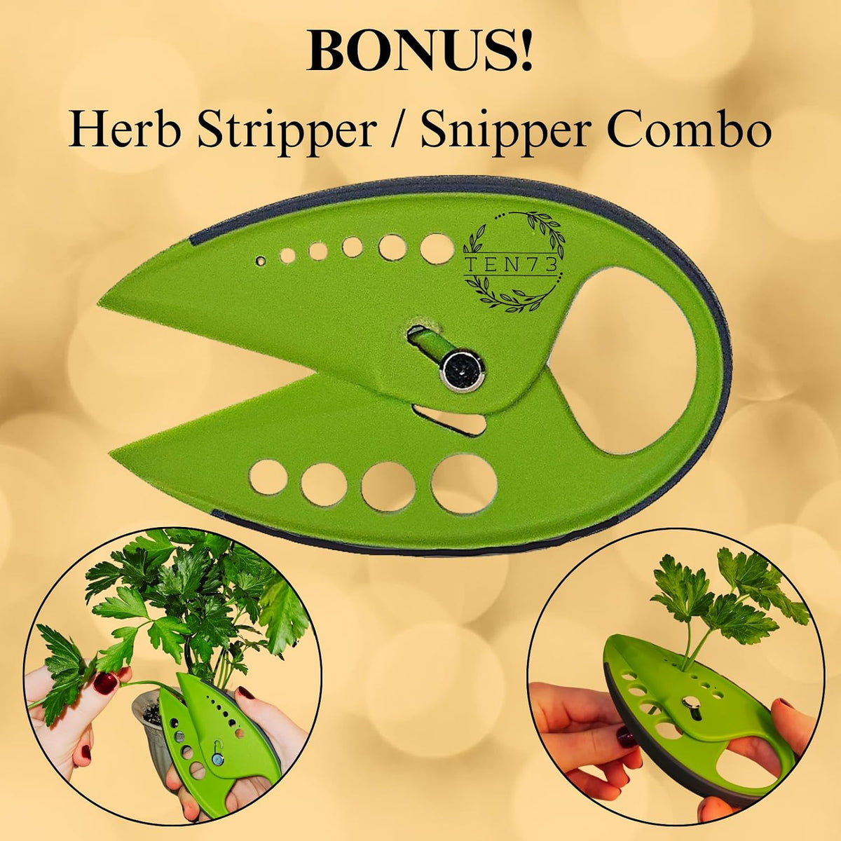 2-in-1 5-Blade Herb Scissors & Herb Stripper Set | 10-Hole Leaf stripper Stem Remover + Stainless Steel Herb Shears with Safety Cover & Cleaning Comb | Dishwasher Safe Kitchen Tool for all Herbs