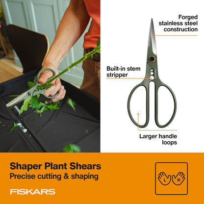 Indoor Plant Care 3-Piece Set, Precision Gardening Tools with Nesting Storage Caddy, Detail Snips, Stem Shears & Bypass Pruner for Trimming & Shaping Houseplants, Stainless Steel Blades, Green
