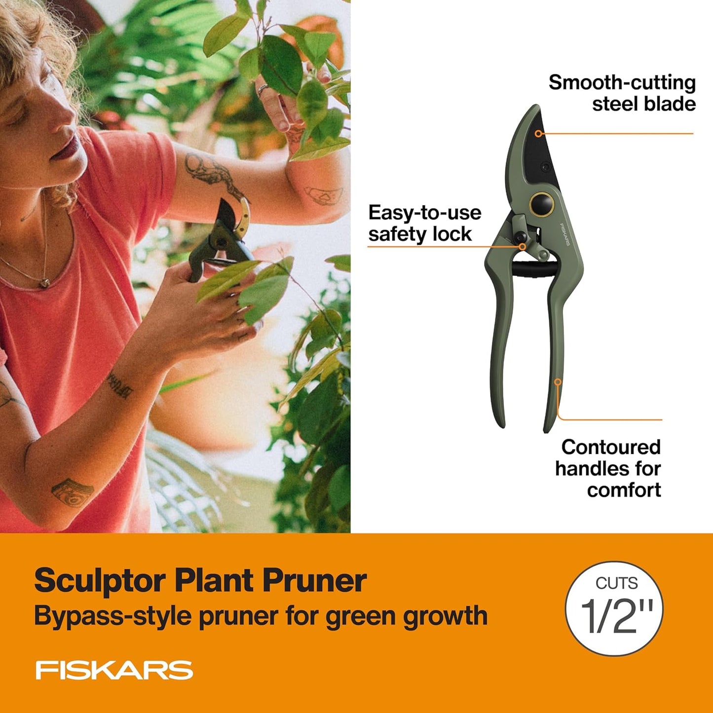 Indoor Plant Care 3-Piece Set, Precision Gardening Tools with Nesting Storage Caddy, Detail Snips, Stem Shears & Bypass Pruner for Trimming & Shaping Houseplants, Stainless Steel Blades, Green