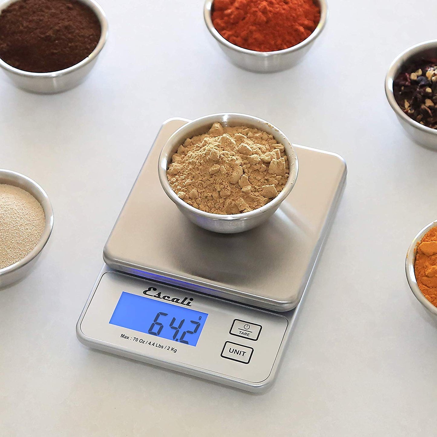 Vera PR2000S Compact High Precision Kitchen/Baking/Herb Scale, Measures Liquid and Dry Ingredients, LCD Digital Display, 4.4lb Capacy, Silver