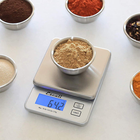Vera PR2000S Compact High Precision Kitchen/Baking/Herb Scale, Measures Liquid and Dry Ingredients, LCD Digital Display, 4.4lb Capacy, Silver