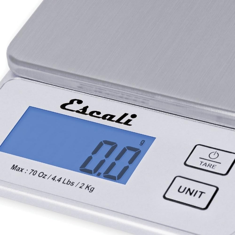 Vera PR2000S Compact High Precision Kitchen/Baking/Herb Scale, Measures Liquid and Dry Ingredients, LCD Digital Display, 4.4lb Capacy, Silver