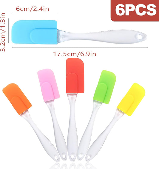 Mini Silicone Spatula Set 6 Pack Baking Tools Multi Color | Heat Resistant Silicone,Reusable Non Stick Surface,Dishwasher Safe,Colorful Tools for Baking Cooking