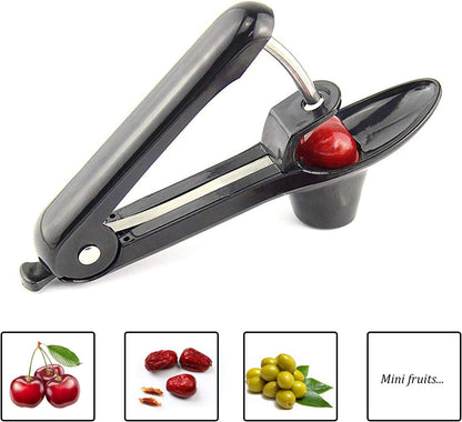 Cherry Pitter, Cherry Olive Seed Remover Tool with Food-Grade Silicone Cup, Heavy-Duty Cherry Stoner/Cherry Core Remover/Oliver Pitter with Space-Saving Lock Design (Black)