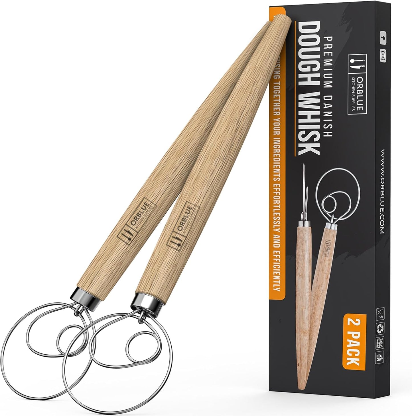 Premium Danish Dough Whisk - Dutch Whisk with Stainless Steel Ring - Danish Whisk for Bread, Pastry or Pizza Dough, 13-inch 1-PACK
