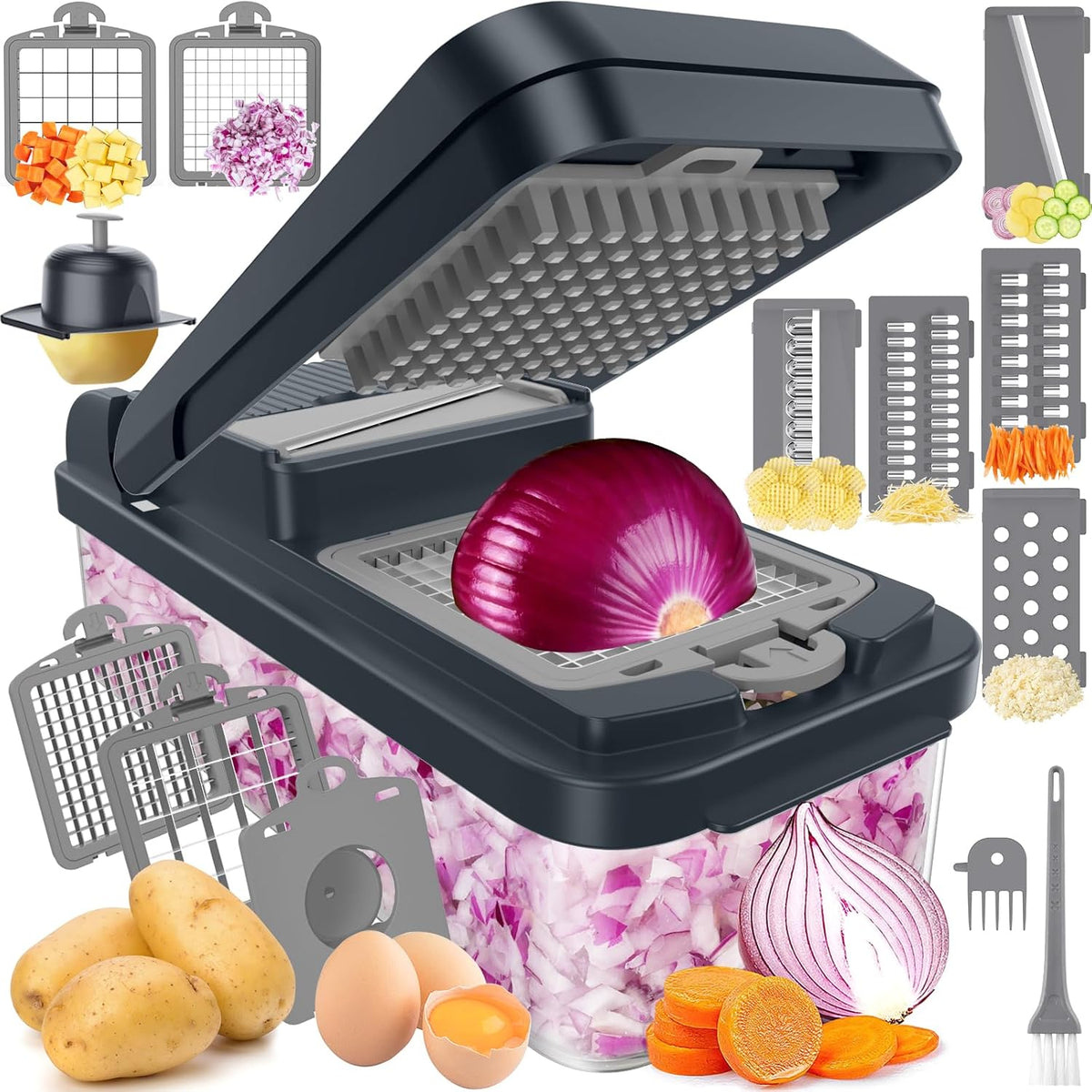 12-in-1 Vegetable Chopper, Food Veggie Chopper With Container