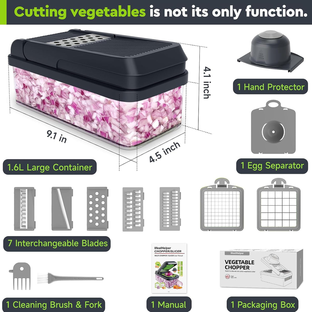 12-in-1 Vegetable Chopper, Food Veggie Chopper With Container
