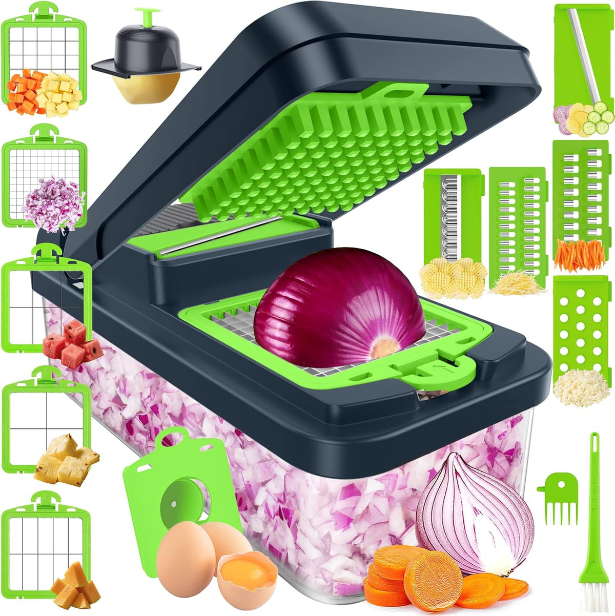 12-in-1 Vegetable Chopper, Food Veggie Chopper With Container