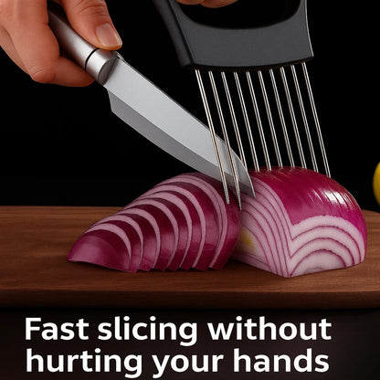 2025 Upgraded Onion Slicer, Onion Holder Chopper for Slicing, Chopper Slicer Assistant Tool, Cutter for Slicing of Meat, Potato, Tomato Kitchen Gadgets (1, Black)