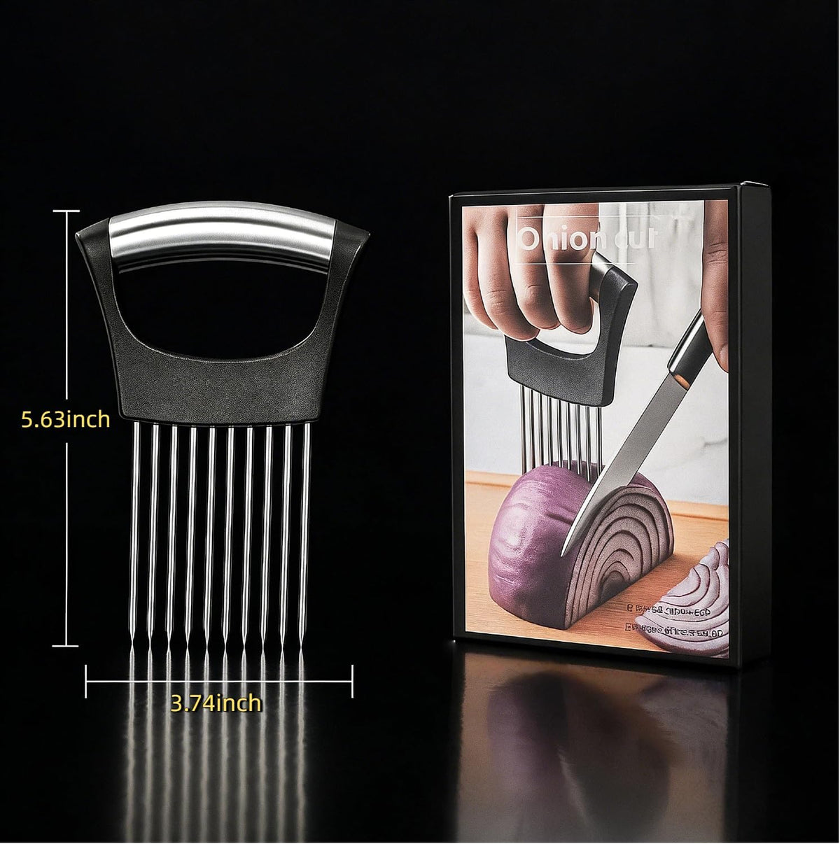 2025 Upgraded Onion Slicer, Onion Holder Chopper for Slicing, Chopper Slicer Assistant Tool, Cutter for Slicing of Meat, Potato, Tomato Kitchen Gadgets (1, Black)