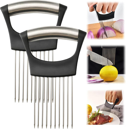 2025 Upgraded Onion Slicer, Onion Holder Chopper for Slicing, Chopper Slicer Assistant Tool, Cutter for Slicing of Meat, Potato, Tomato Kitchen Gadgets (1, Black)