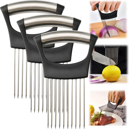 2025 Upgraded Onion Slicer, Onion Holder Chopper for Slicing, Chopper Slicer Assistant Tool, Cutter for Slicing of Meat, Potato, Tomato Kitchen Gadgets (1, Black)