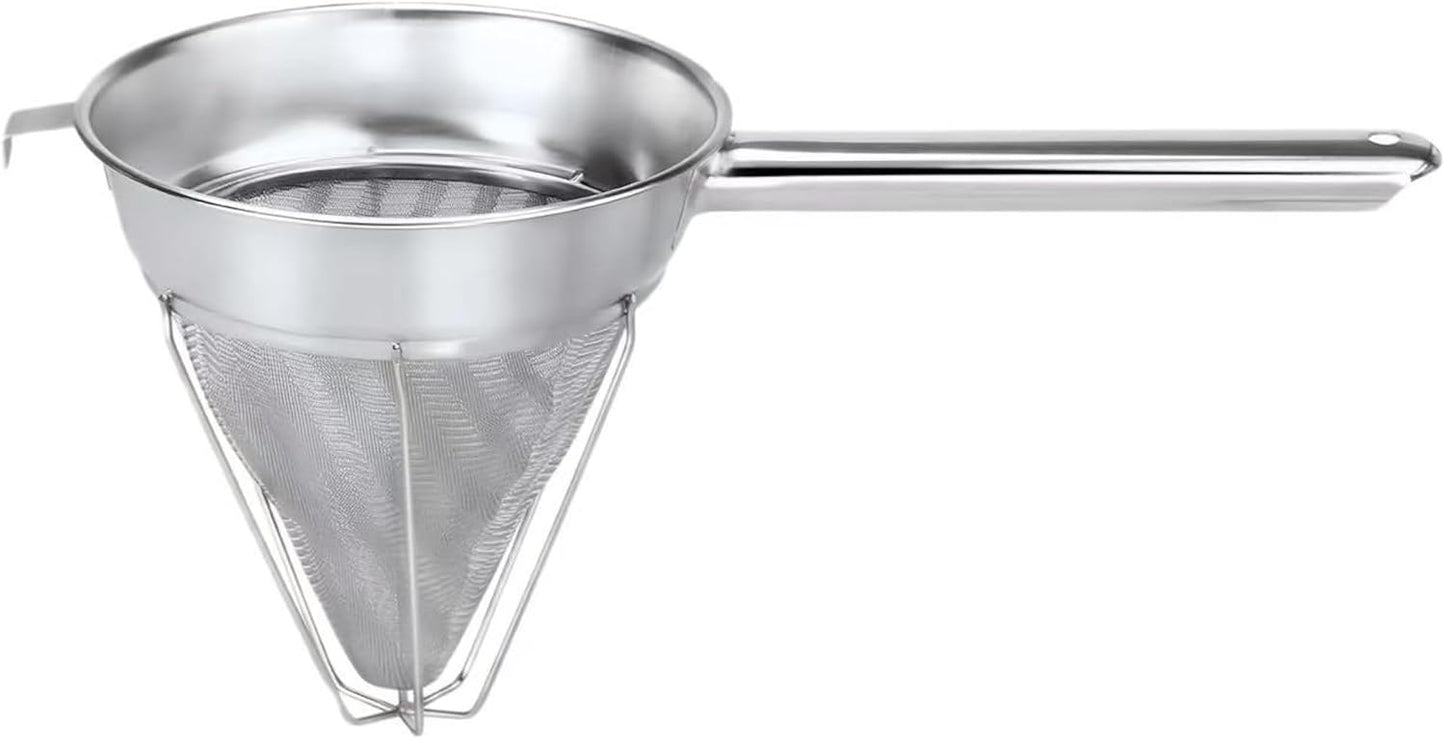 10-Inch Stainless Steel Fine Mesh Chinois Strainer | Large Strainer Reinforced Bouillon Strainer for Sauces, Soups, Purees, Pastes, Jelly, Custard, Curds and etc.