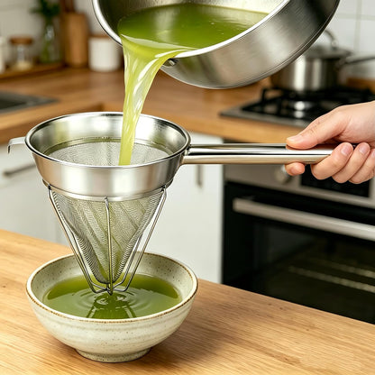 10-Inch Stainless Steel Fine Mesh Chinois Strainer | Large Strainer Reinforced Bouillon Strainer for Sauces, Soups, Purees, Pastes, Jelly, Custard, Curds and etc.
