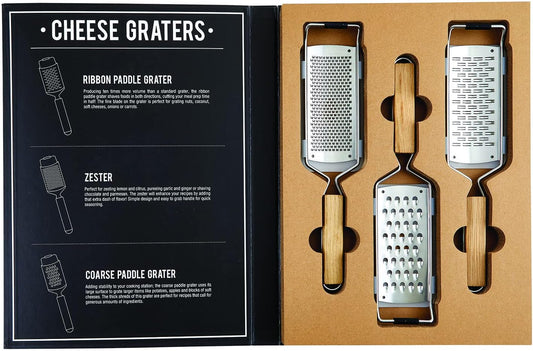 Gift Set Kitchen Essentials TableSugar Black and White Cardboard Book Gift Box, 3-Pieces, Cheese Graters