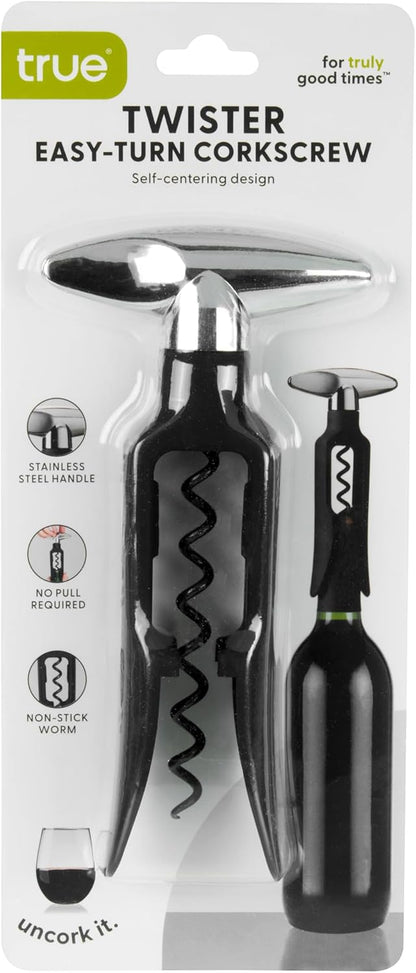Self Pulling Corkscrew Wine Opener, Durable Plastic with Easy Turn Chrome Handle, Wine Bottle Opener for Bartenders, Home Bar Tools, Bar Cart Accessories, Kitchen Essentials, Set of 1, Black