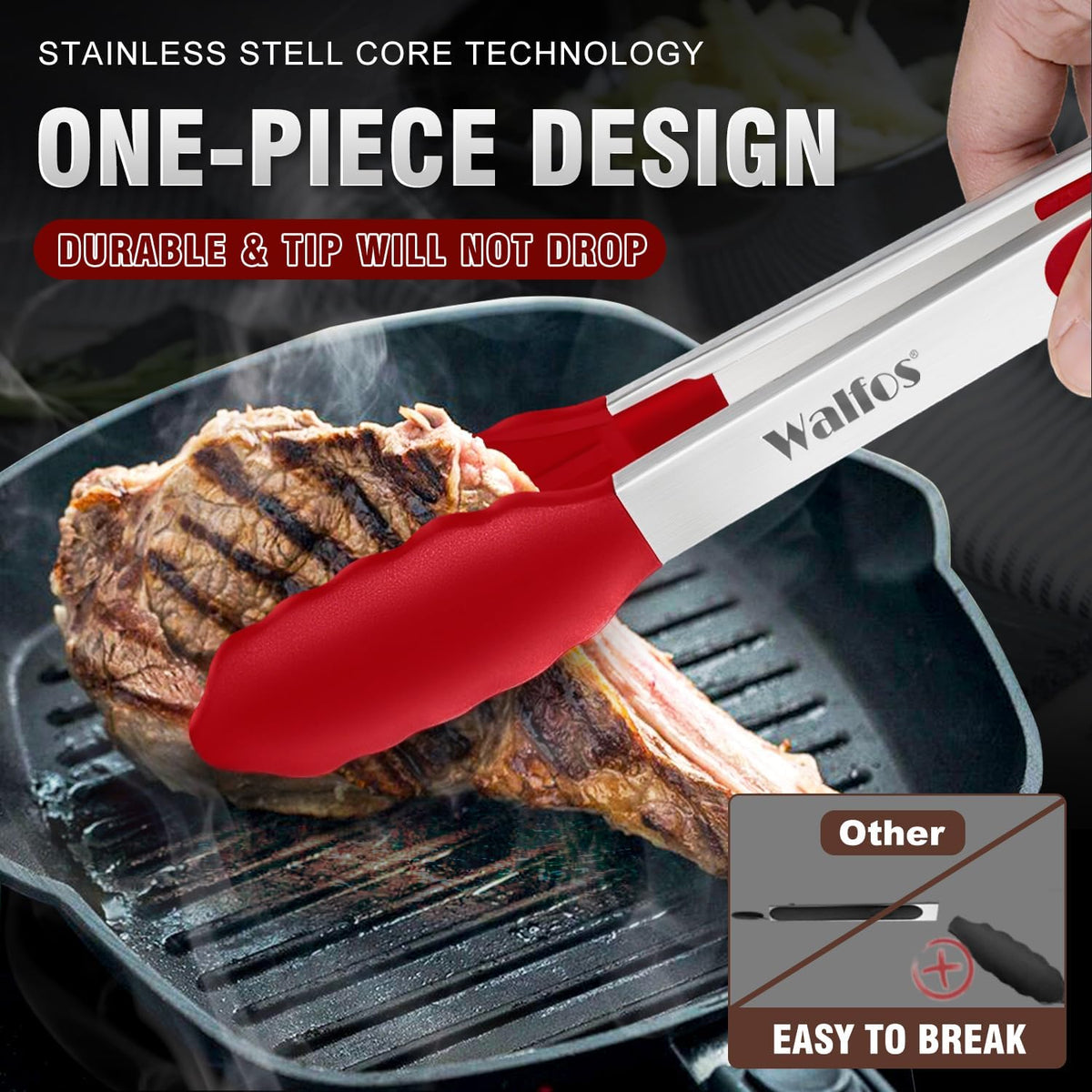 Silicone Tongs for Cooking - Heat Resistant kitchen tongs for Salad,Cooking, Grilling,Stainless Steel and BPA Free Silicone Tips set of 3 (7" 9" and 12 inch)