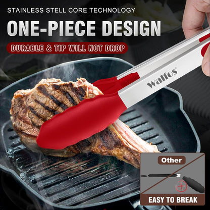 Silicone Tongs for Cooking - Heat Resistant kitchen tongs for Salad,Cooking, Grilling,Stainless Steel and BPA Free Silicone Tips set of 3 (7" 9" and 12 inch)