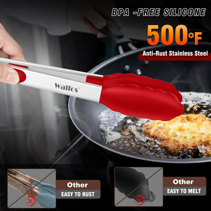 Silicone Tongs for Cooking - Heat Resistant kitchen tongs for Salad,Cooking, Grilling,Stainless Steel and BPA Free Silicone Tips set of 3 (7" 9" and 12 inch)