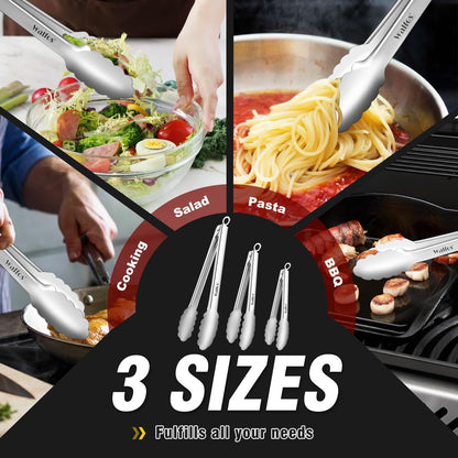 Silicone Tongs for Cooking - Heat Resistant kitchen tongs for Salad,Cooking, Grilling,Stainless Steel and BPA Free Silicone Tips set of 3 (7" 9" and 12 inch)