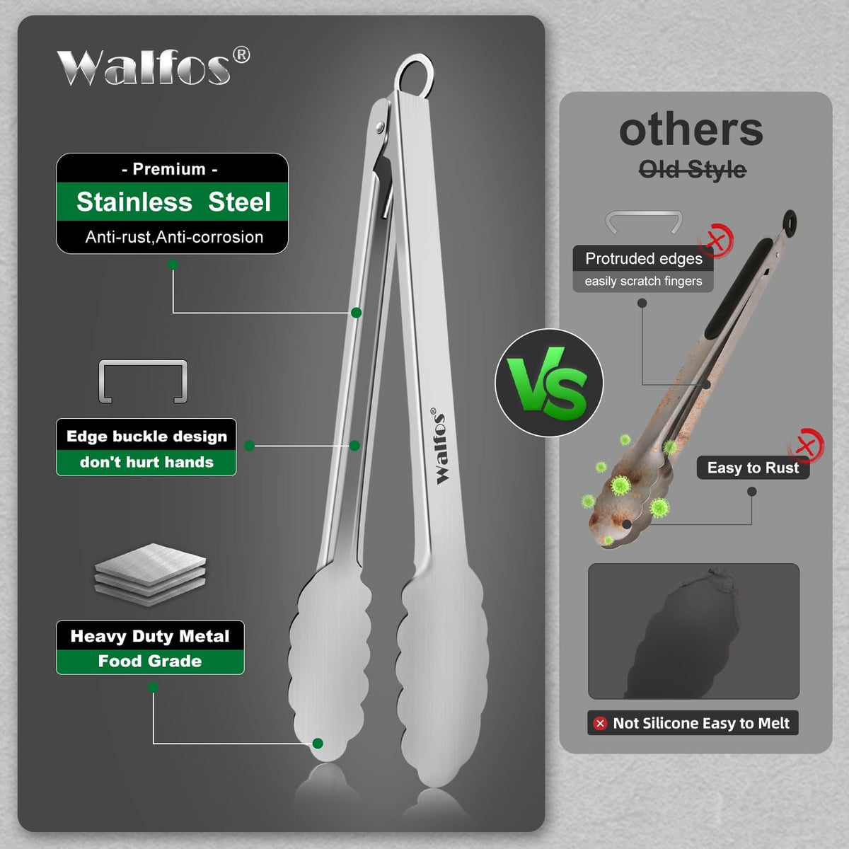 Silicone Tongs for Cooking - Heat Resistant kitchen tongs for Salad,Cooking, Grilling,Stainless Steel and BPA Free Silicone Tips set of 3 (7" 9" and 12 inch)