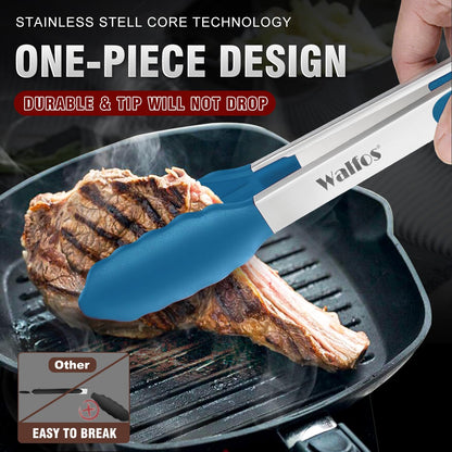 Silicone Tongs for Cooking - Heat Resistant kitchen tongs for Salad,Cooking, Grilling,Stainless Steel and BPA Free Silicone Tips set of 3 (7" 9" and 12 inch)