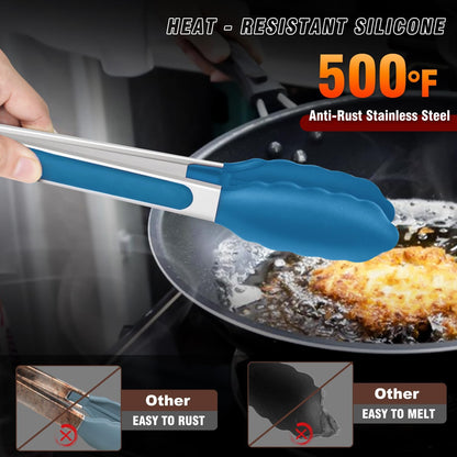 Silicone Tongs for Cooking - Heat Resistant kitchen tongs for Salad,Cooking, Grilling,Stainless Steel and BPA Free Silicone Tips set of 3 (7" 9" and 12 inch)