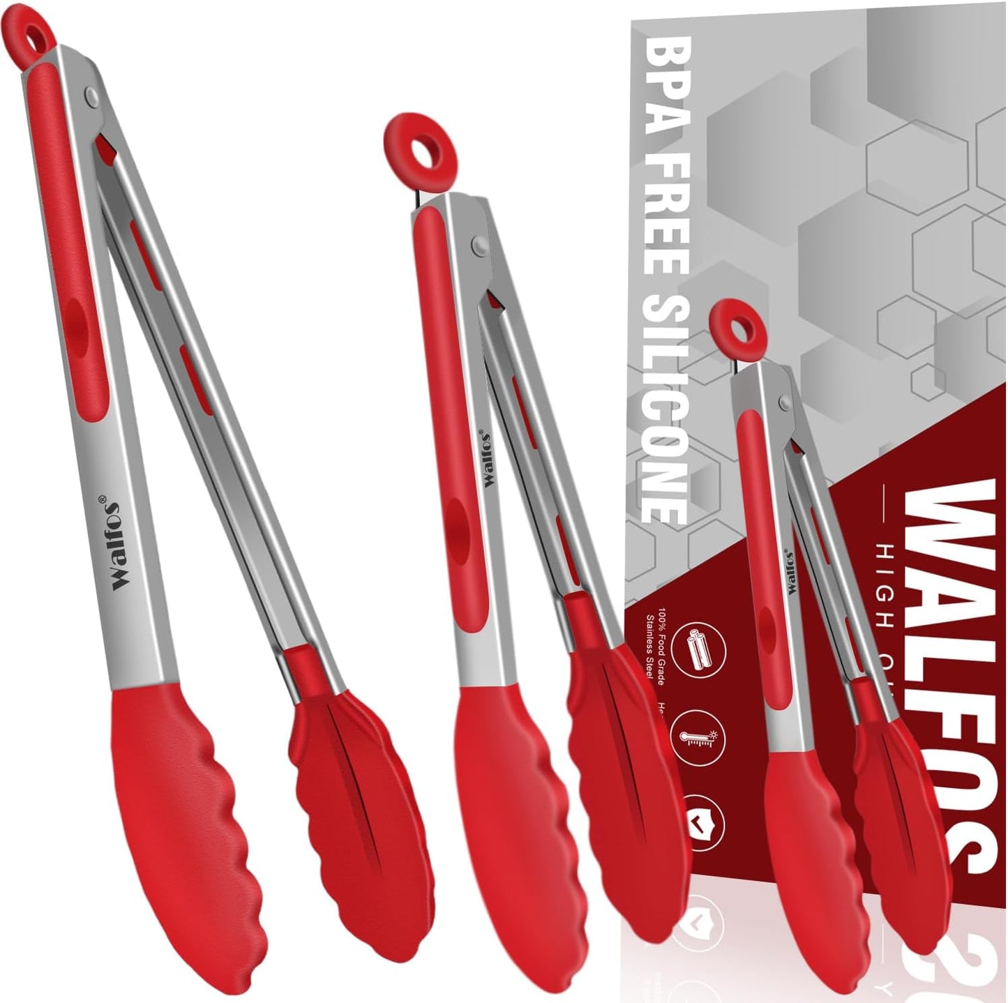 Silicone Tongs for Cooking - Heat Resistant kitchen tongs for Salad,Cooking, Grilling,Stainless Steel and BPA Free Silicone Tips set of 3 (7" 9" and 12 inch)