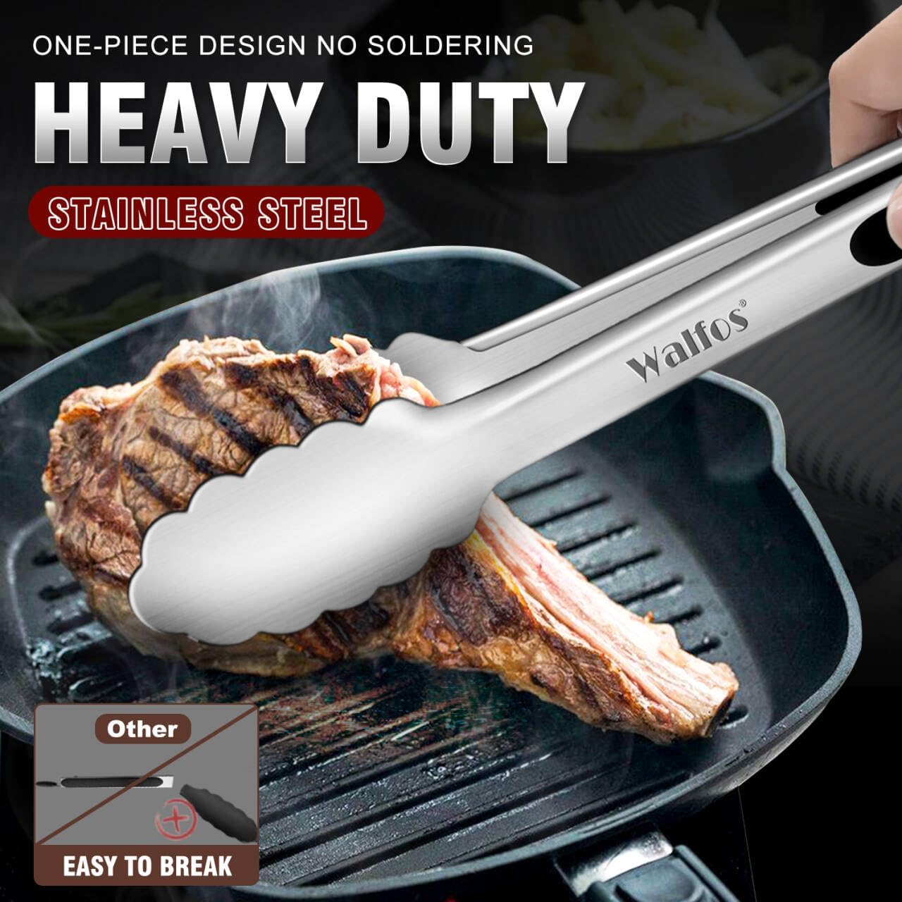 Silicone Tongs for Cooking - Heat Resistant kitchen tongs for Salad,Cooking, Grilling,Stainless Steel and BPA Free Silicone Tips set of 3 (7" 9" and 12 inch)