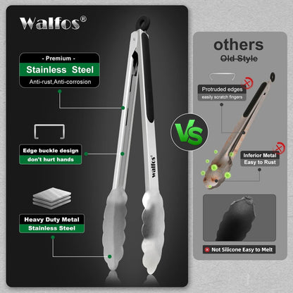 Silicone Tongs for Cooking - Heat Resistant kitchen tongs for Salad,Cooking, Grilling,Stainless Steel and BPA Free Silicone Tips set of 3 (7" 9" and 12 inch)