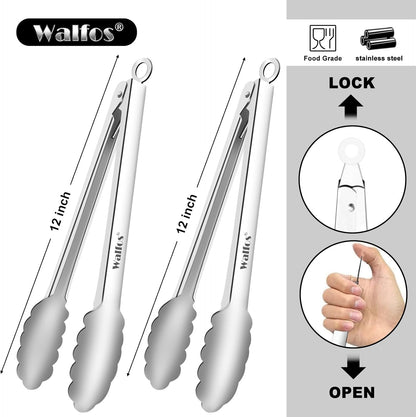 Silicone Tongs for Cooking - Heat Resistant kitchen tongs for Salad,Cooking, Grilling,Stainless Steel and BPA Free Silicone Tips set of 3 (7" 9" and 12 inch)