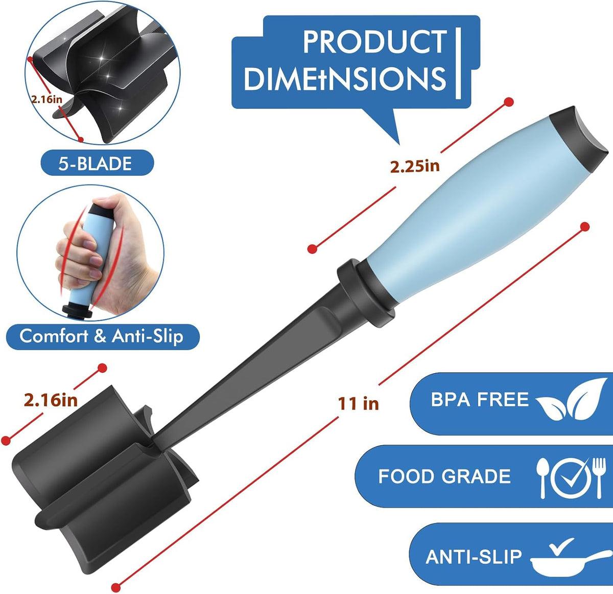 Upgrade Meat Chopper Hamburger Masher Ground Beef Smasher Utensil Mix Tool