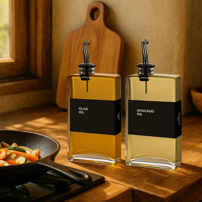 Glass Oil Dispenser for Kitchen, Olive Oil Dispenser Bottle, Set of 2, Gold