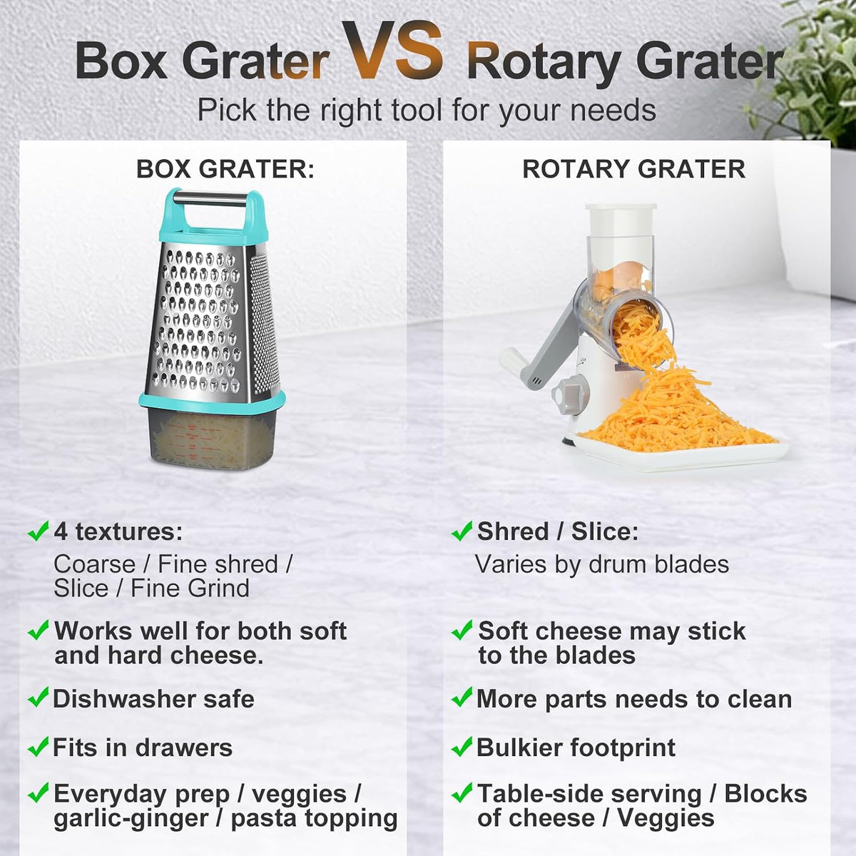 Cheese Grater with Handle, Stainless Steel Box Grater, 4 Side Kitchen Vegetable Shredder Slicer Zester with Container for Parmesan, Cabbage, Ginger, Lemon, Chocolate, Coconut (Red and Black)