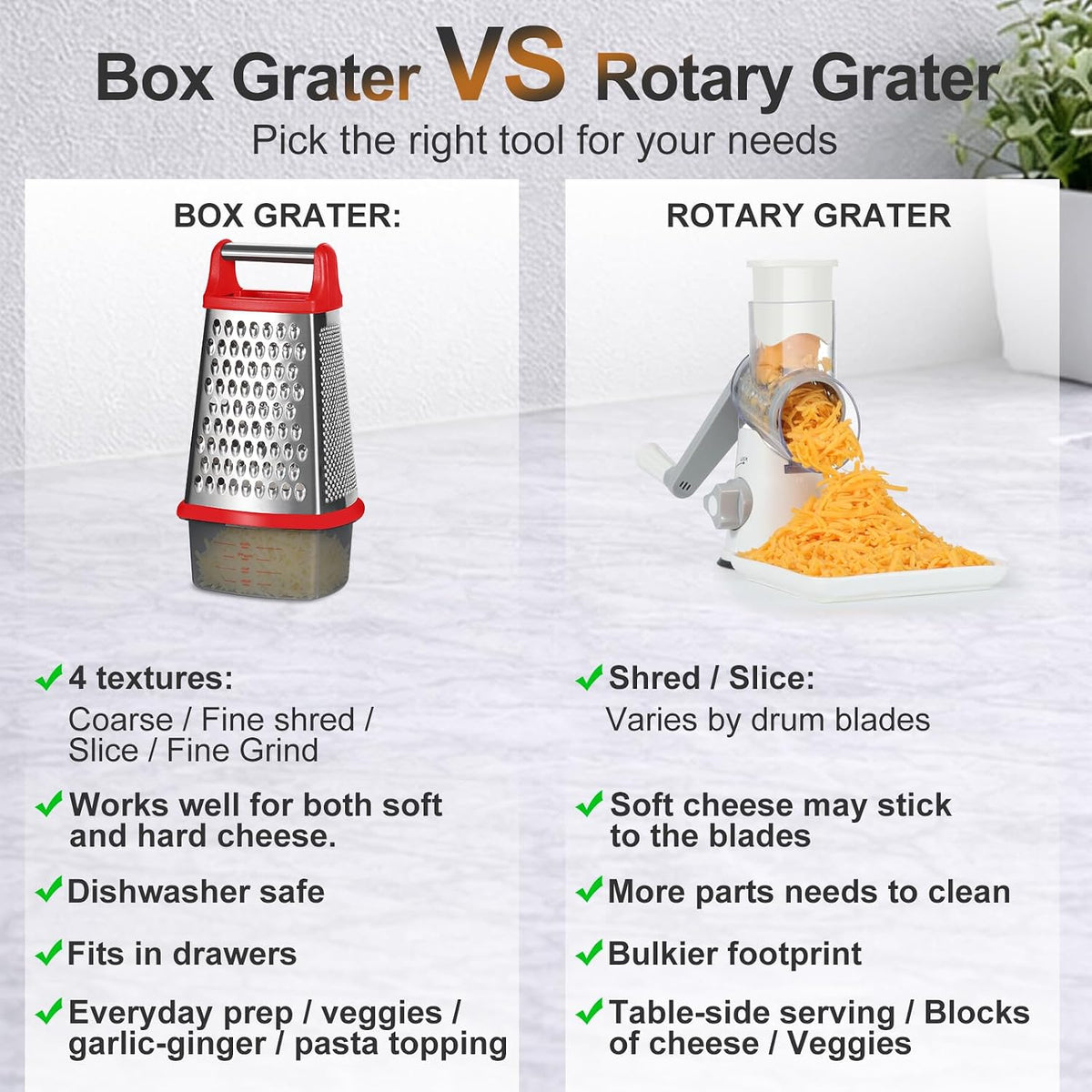 Cheese Grater with Handle, Stainless Steel Box Grater, 4 Side Kitchen Vegetable Shredder Slicer Zester with Container for Parmesan, Cabbage, Ginger, Lemon, Chocolate, Coconut (Red and Black)