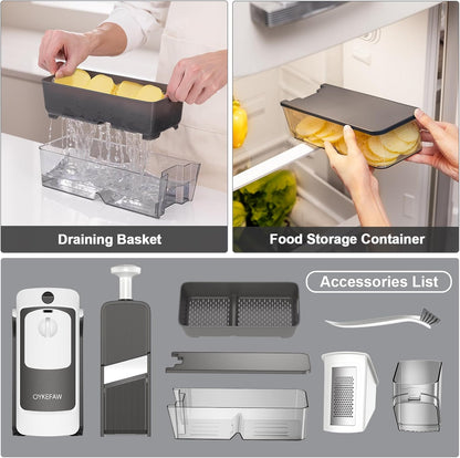 Safe Mandoline Slicer for Kitchen, Potato Slicer for Chips,Vegetable Cutter | Potato Slicer for Chips, 6 in 1 Vegetable slicer with Thickness Adjuster, Faster Kitchen Slicer for Meal Prep (Only Slice)