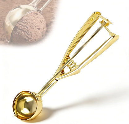 Gold Ice Cream Scoop 304 Stainless Steel Cookie Scoops for Baking Melon Baller with Trigger 3 Sizes (Silver, S)