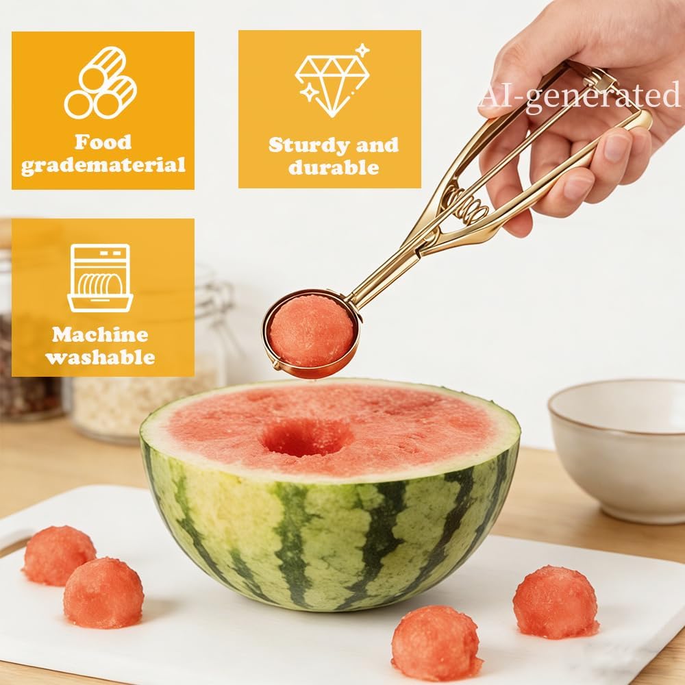 Gold Ice Cream Scoop 304 Stainless Steel Cookie Scoops for Baking Melon Baller with Trigger 3 Sizes (Silver, S)