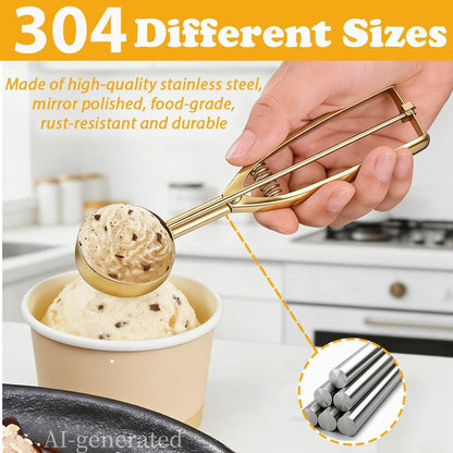 Gold Ice Cream Scoop 304 Stainless Steel Cookie Scoops for Baking Melon Baller with Trigger 3 Sizes (Silver, S)