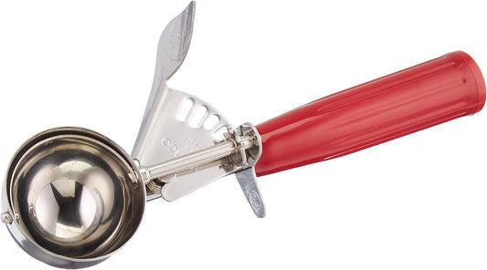 No.24 Ice Cream Disher with Plastic Handle, Size 24, 1 3/4 oz capacity, Red, Stainess Steel