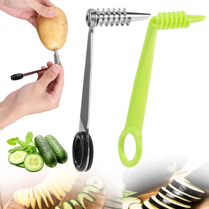 2pcs Spiral Cutter Knives, Stainless Steel Plastic Vegetable Spiralizer Slicer Cutter Manual Spiral Screw Slicer Practical Kitchen Accessories for Potatoes Cucumbers Carrots Fruits