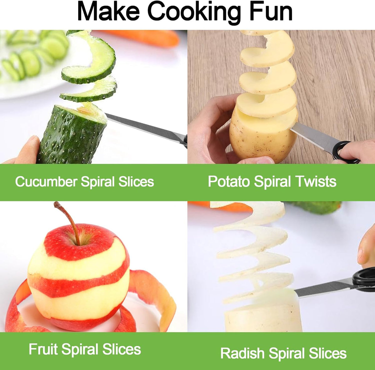 2pcs Spiral Cutter Knives, Stainless Steel Plastic Vegetable Spiralizer Slicer Cutter Manual Spiral Screw Slicer Practical Kitchen Accessories for Potatoes Cucumbers Carrots Fruits