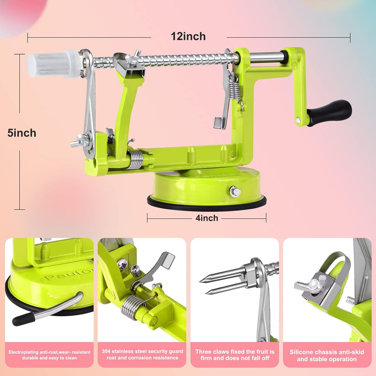Apple Peeler, Slicer Corer Potato Peelers 3 In 1, Stainless Steel Heavy Duty with Suction Cup Base And 3 Extra Blades (Red)