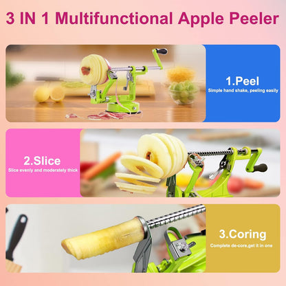 Apple Peeler, Slicer Corer Potato Peelers 3 In 1, Stainless Steel Heavy Duty with Suction Cup Base And 3 Extra Blades (Red)
