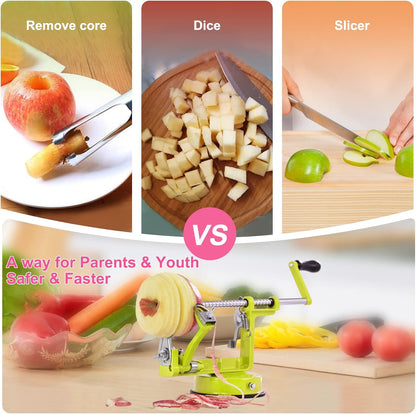 Apple Peeler, Slicer Corer Potato Peelers 3 In 1, Stainless Steel Heavy Duty with Suction Cup Base And 3 Extra Blades (Red)