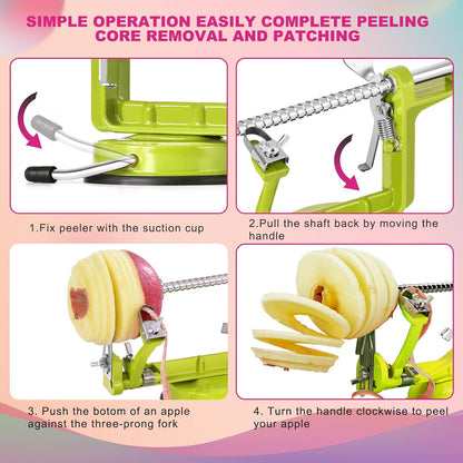 Apple Peeler, Slicer Corer Potato Peelers 3 In 1, Stainless Steel Heavy Duty with Suction Cup Base And 3 Extra Blades (Red)