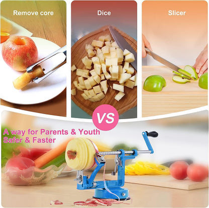 Apple Peeler, Slicer Corer Potato Peelers 3 In 1, Stainless Steel Heavy Duty with Suction Cup Base And 3 Extra Blades (Red)
